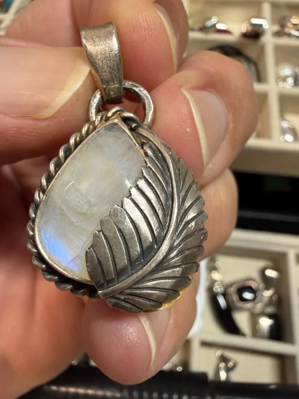 Sterling Silver Southwestern style moonstone pendant